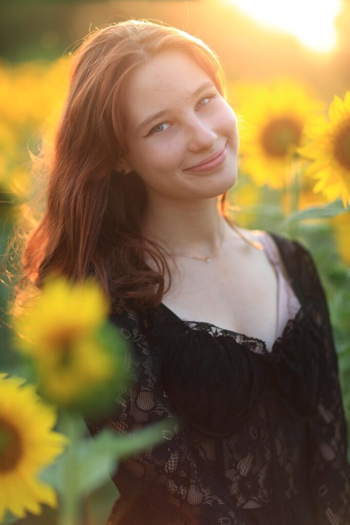 frau, blumen, sonnenblumen, blue, flora, natur, portrait, nature, person, modell, garden, make-up, aufgestellt